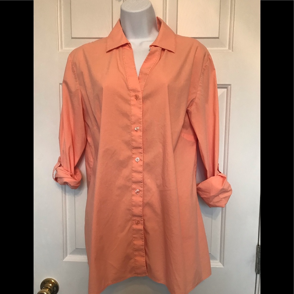 Chico’s peach blouse with stitching detail